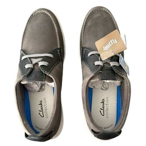 Clarks Flexway Lace Light Grey Leather Slip On Shoes Men’s Size 9 Medium - Picture 6 of 11